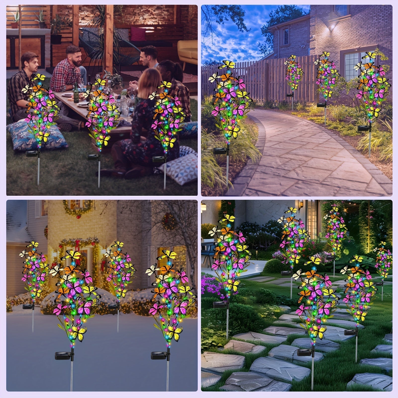 Árbol de mariposas solar nuevo, decoración exterior para jardín, césped y patio, luces solares para exteriores, multicolor. Se carga con la luz del sol durante el día y se enciende automáticamente por la noche, un gran regalo para seres queridos y amigos