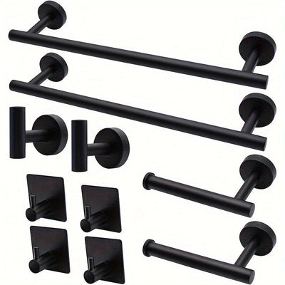Juego de accesorios para baño moderno 2024, incluye barra para toallas de 15.8 pulgadas, montaje en pared con taladro, material duradero, acero inoxidable SUS304, juego de 10 piezas (plateado/negro)