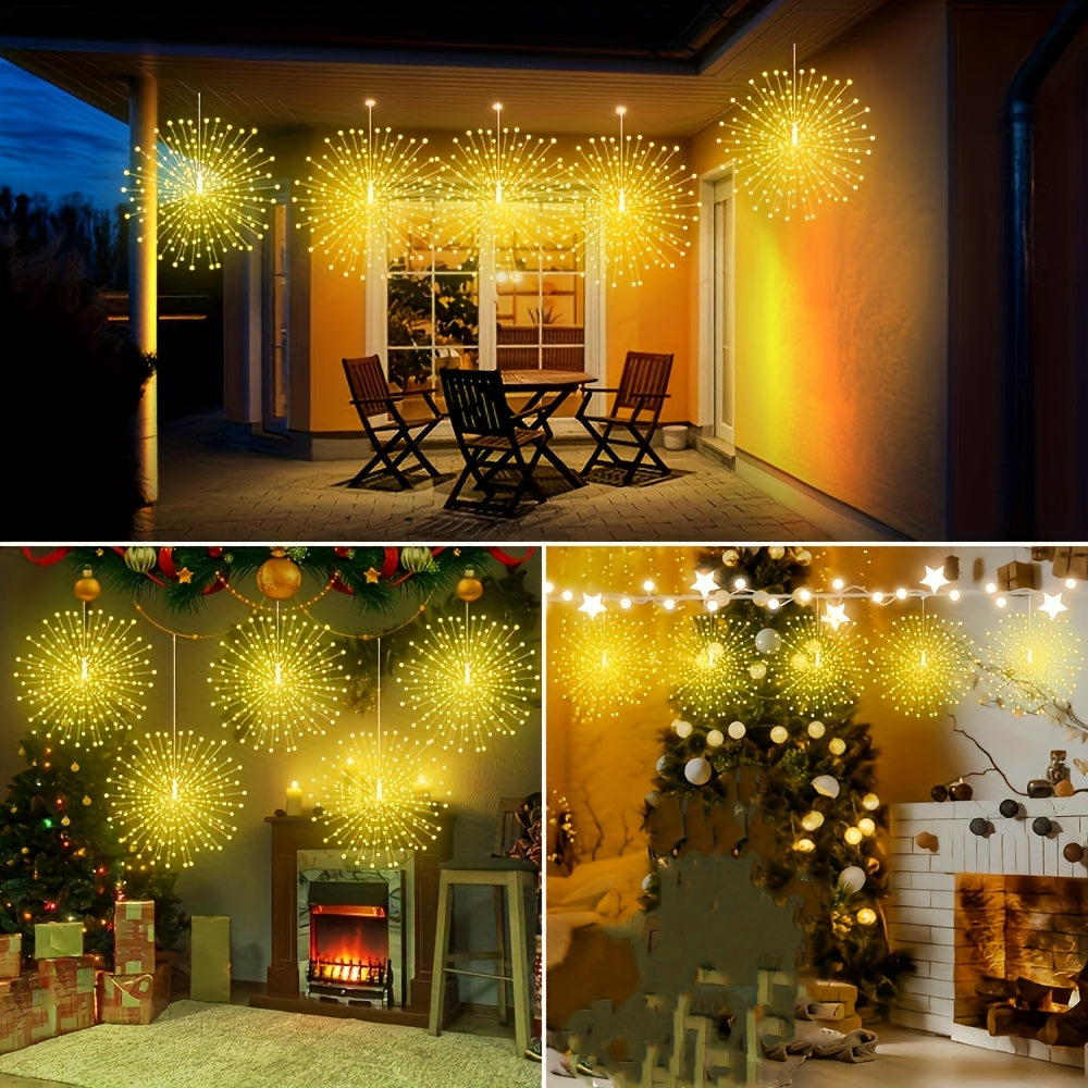 5 piezas de luces de fuegos artificiales suspendidas alimentadas por energía solar, cadena de luces de fuegos artificiales LED, 8 modos, alimentadas por energía solar, decoración de iluminación exterior, IP65, disponibles en múltiples colores, adecuadas