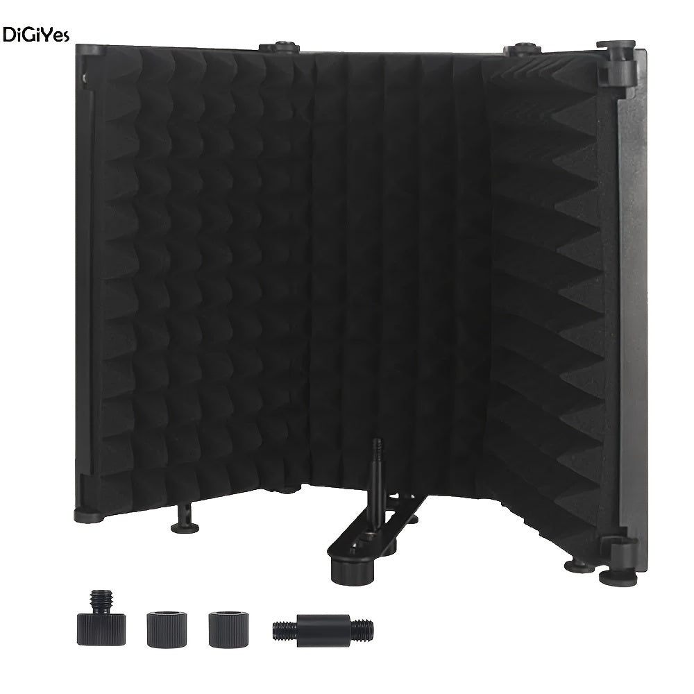 Escudo de Aislamiento de Micrófono Profesional de 3 Paneles con Espuma Absorbente de Alta Densidad - Plegable y Portátil para Podcasting y Grabación en Estudio, Negro