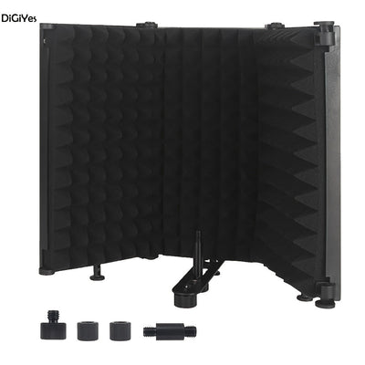 Escudo de Aislamiento de Micrófono Profesional de 3 Paneles con Espuma Absorbente de Alta Densidad - Plegable y Portátil para Podcasting y Grabación en Estudio, Negro