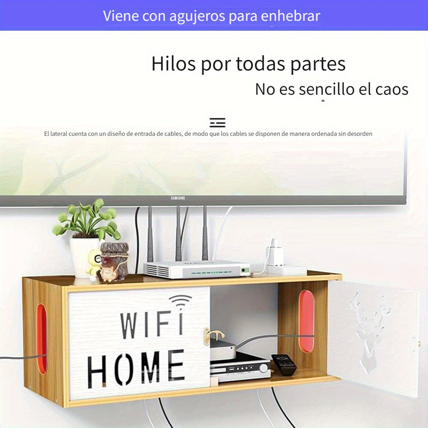 1pc Estante Flotante para Ruta WiFi - Gabinete de Almacenamiento con Gran Capacidad para Router sin varillas y 100pcs Bridas Negras (150mm), Diseño Moderno Minimalista en Madera y Blanco, Organizador Ahorrador de Espacio para Dormitorio, Sala de Estar