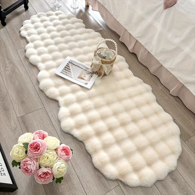 Alfombra suave de pelo sintético de conejo con diseño de olas - Lavable a máquina, antideslizante, de poliéster, decorativa para sala, dormitorio, oficina y porche - Barrera de humedad, liviana, forma irregular