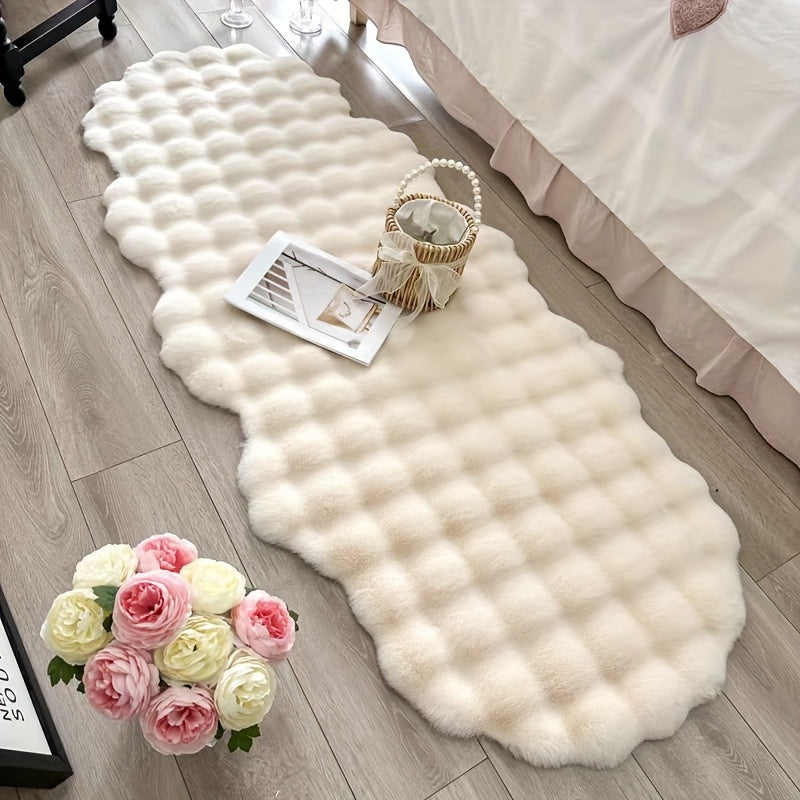 Alfombra suave de pelo sintético de conejo con diseño de olas - Lavable a máquina, antideslizante, de poliéster, decorativa para sala, dormitorio, oficina y porche - Barrera de humedad, liviana, forma irregular