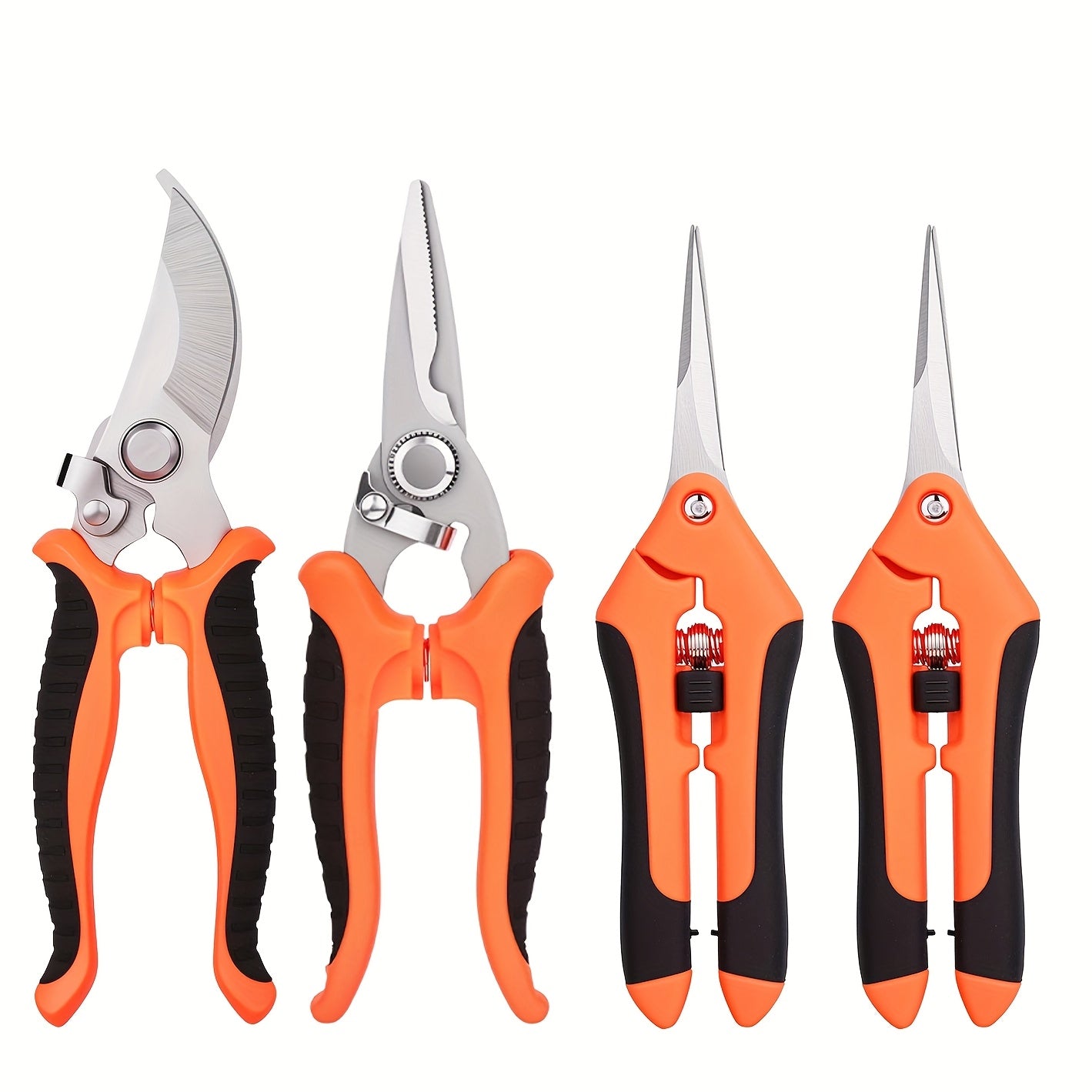 Pack de 4 Tijeras de Poda de Acero Inoxidable - Cuchillas Afiladas Tipo Bypass, Cortaúñas Ergonómicos para Diestros con Diseño Recto para Plantas, Flores, Árboles - Herramientas de Jardinería Duraderas, Regalo Ideal para Mujeres y Hombres, Tijeras para F