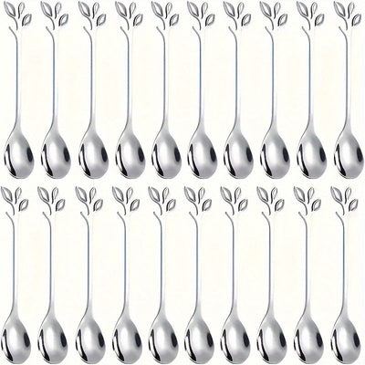 20pcs Cuchara de Café de Acero Inoxidable, Diseño Elegante de Hoja para Té, Ideal para Postres, Aperitivos, Elección Ideal para Bodas y Fiestas