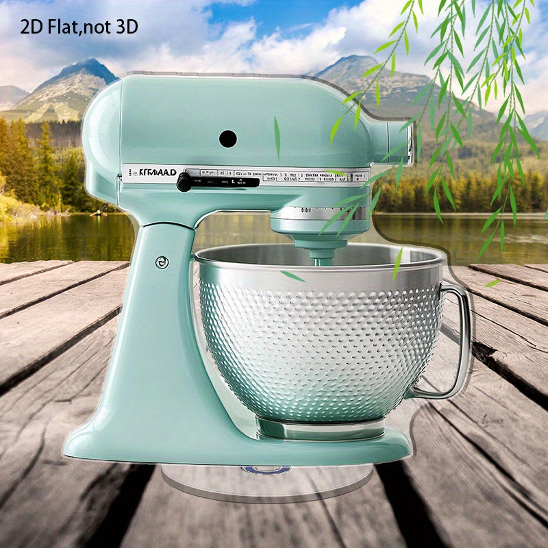 Mixer de pie de 2D plano de color turquesa con mango y tazón rayado - Placa de exhibición de acrílico 2D, soporte giratorio con base, decoración interior/exterior, mixer para cocina