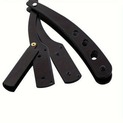 Navaja de afeitar manual de acero negro vintage, cuchilla de afeitar de moda antigua con soporte, herramienta de afeitar clásica para la cara, afeitadora de pelo duradera para hombres