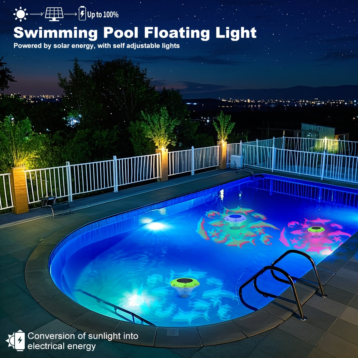 1 pieza de luz de piscina flotante alimentada por energía solar LED que cambia de color, lámpara de fuente para baño, piscina, estanque, fuente, decoración de césped de jardín IP68.