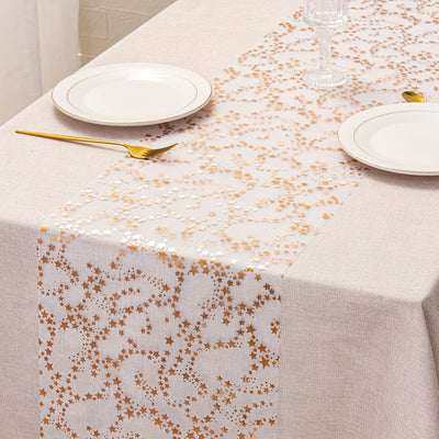1 unidad de mantel de lona dorada de 11x108 pulgadas y 11x196 pulgadas, mantel de estrellas con lentejuelas brillantes, diseño de estrellas metálicas, dorado/rose dorado/plata, tela de poliéster, decoración de mesa festiva para Navidad, boda, cumpleaños,