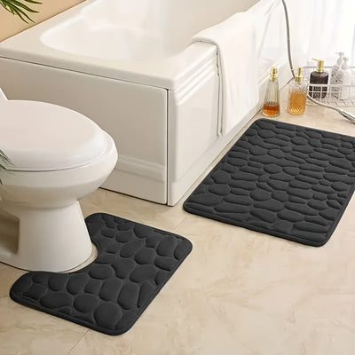 Conjunto de dos piezas de alfombra de baño absorbente antideslizante con memoria de guijarros, sencilla y cómoda