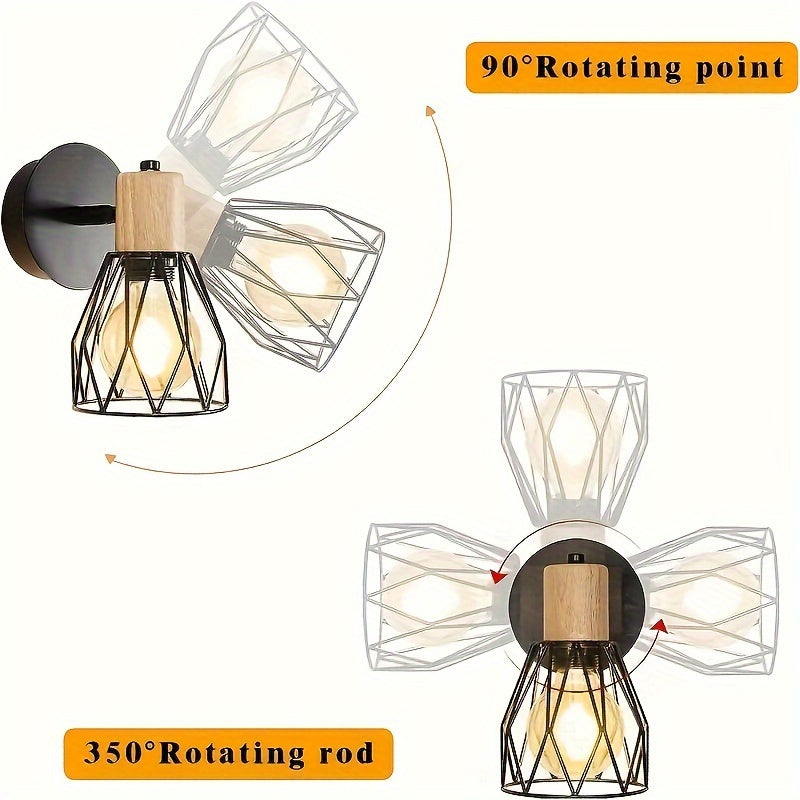 2pcs Apliques Industriales de Madera para Techo - Luces de Pared de Metal de Hierro para Isla de Cocina, Dormitorio, Sala de Estar y Más - Sin Bombilla Incluida