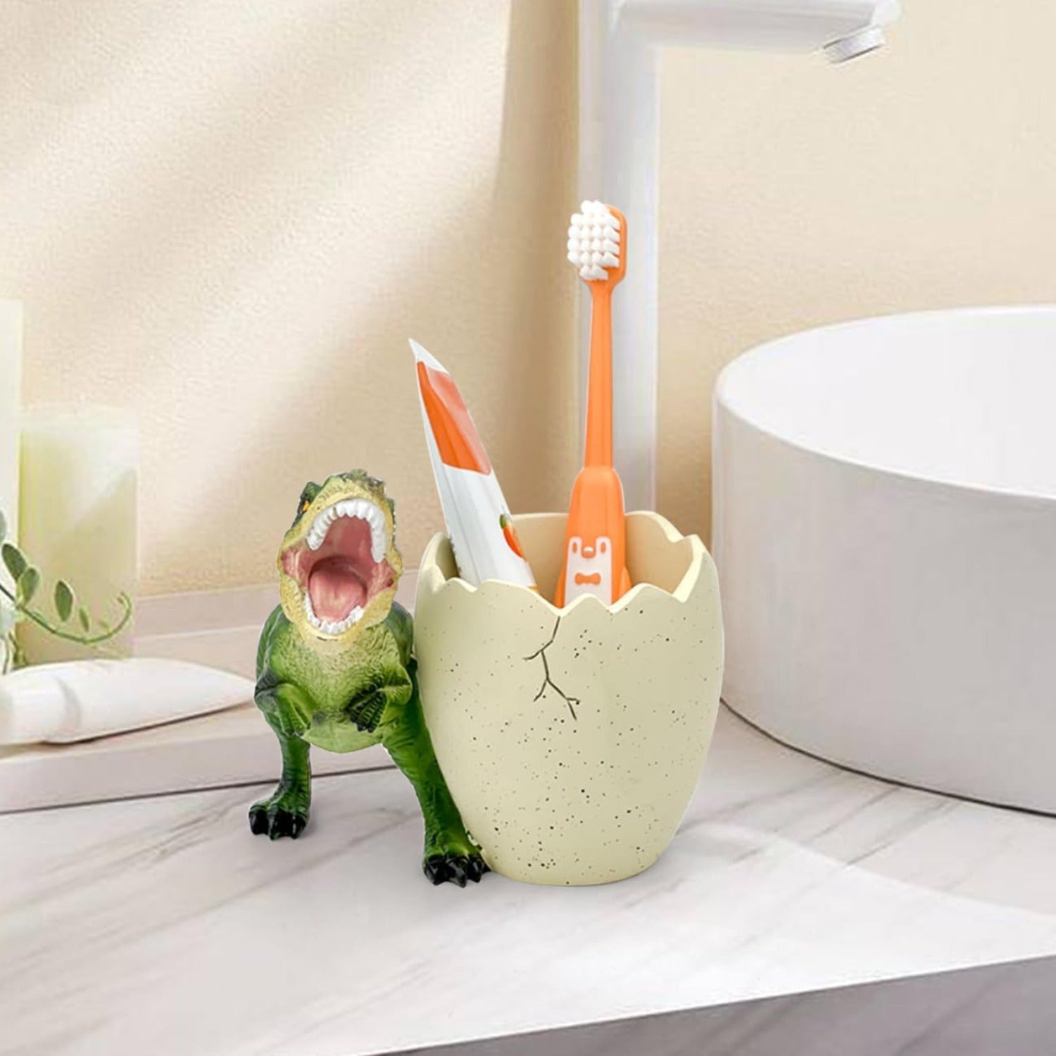 Llavero de cepillo de dientes de dinosaurio lindo - Diseño de resina fácil de limpiar para baño y, ideal para cepillos de dientes y papelería, organizador de baño | Diseño juguetón | Llavero de cepillo de dientes duradero, accesorios de baño de dinosaurio