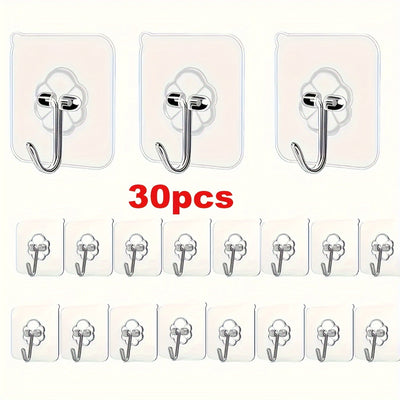 30pcs Ganchos Adhesivos Transparentes - Sin Daños, Montaje en Pared Sin Clavos para Marcos de Fotos y Azulejos, Sujeción Fuerte y Compatibilidad con Múltiples Superficies