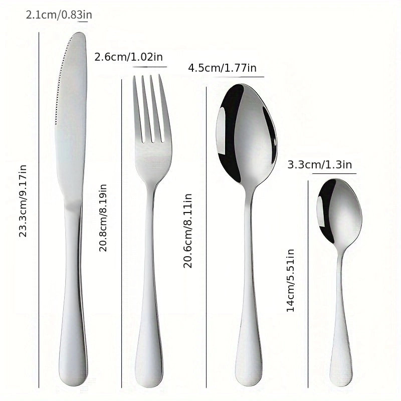 Juego de 24 piezas de cubiertos de acero inoxidable 1010, incluye cuchillos, tenedores, cucharas, cucharas de postre y cucharitas, ideal para cocina en casa, hotel, restaurante, fiestas, bodas y regalos