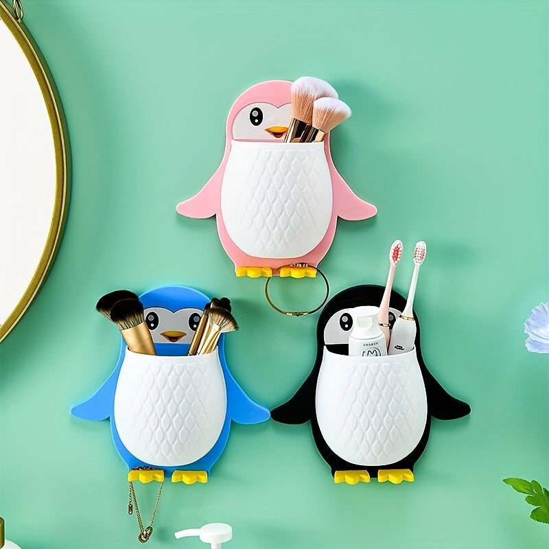 Estante De Almacenamiento De Pingüino, Caja De Almacenaje Para Maquillaje, Cepillo De Dientes Para Dormitorio, Baño, Acabado De Cabecera, Estante De Almacenamiento Montado En La Pared, Esencial Para El Hogar, 1 Ud.