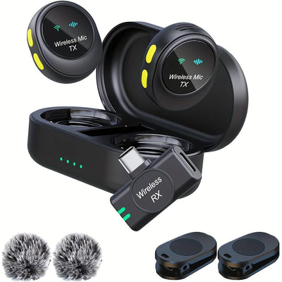 Microfono Inalámbrico Clip-On EVISTA con Reducción de Ruido, Alcance de 304.8 metros y Batería de 24 Horas – Estuche de Carga USB-C, Grabación con Un Solo Clic, Ideal para Streaming y Podcasting, Accesorio de Streaming | Diseño Elegante en Negro | Audio