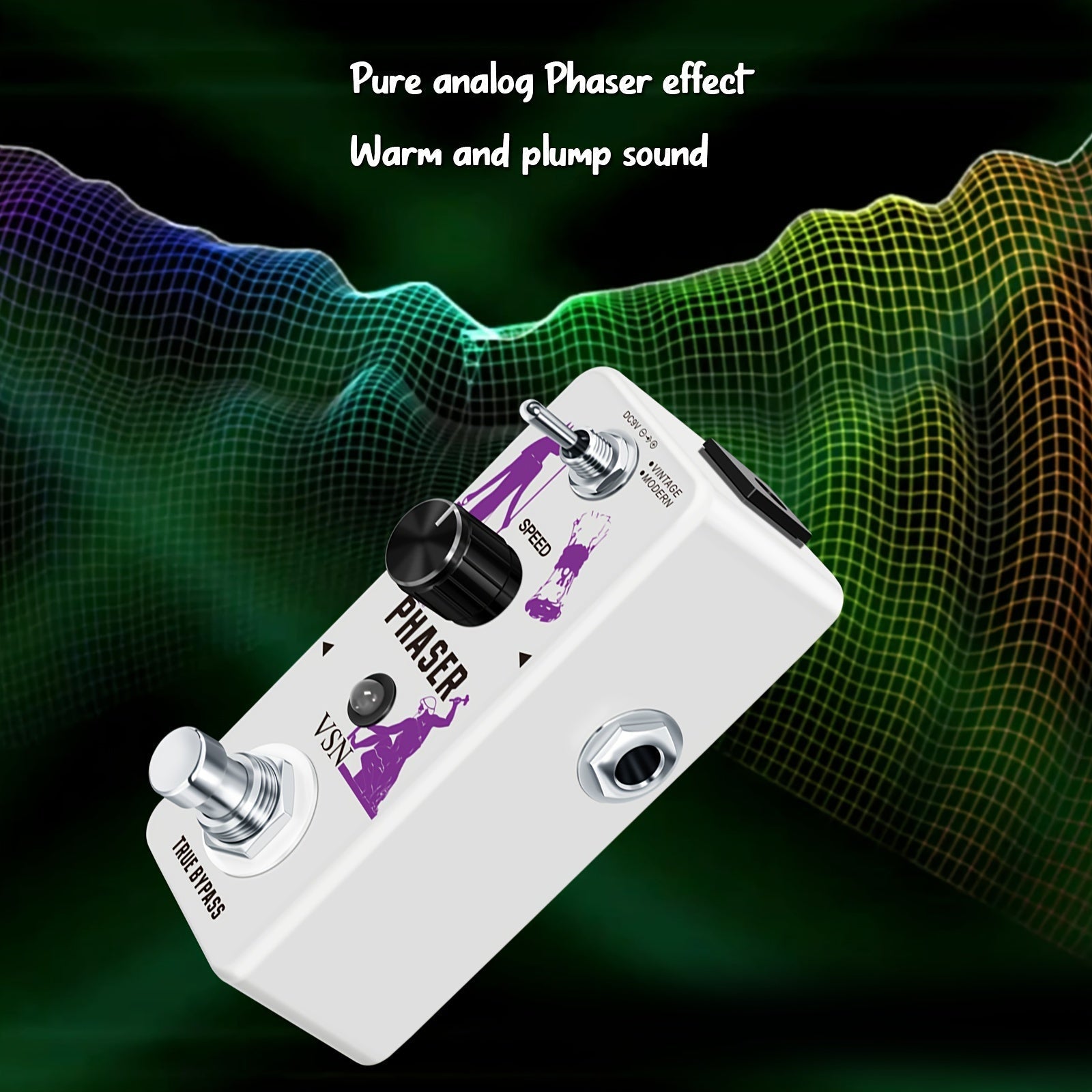 Pedal de efectos de guitarra Phaser VSN - Faseador vintage con 2 modos (True Bypass y aumento de volumen), control de palanca analógica, tipo mini para guitarra eléctrica, blanco, pedal de guitarra, electrónica de cableado