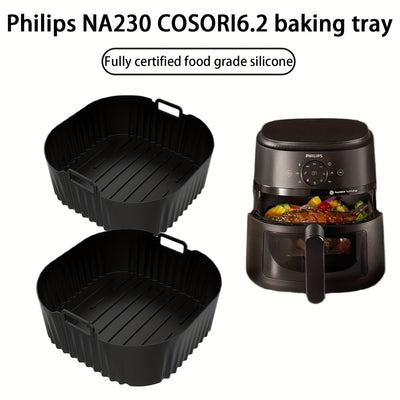 1/2 Bandeja de hornear de silicona negra con superficie antiadherente, ideal para freidora de aire, horno y microondas - Perfecta para modelos de freidora de aire for philips NA230 y COSORI6.2L, bandeja de freidora de aire | Bandeja de hornear duradera |