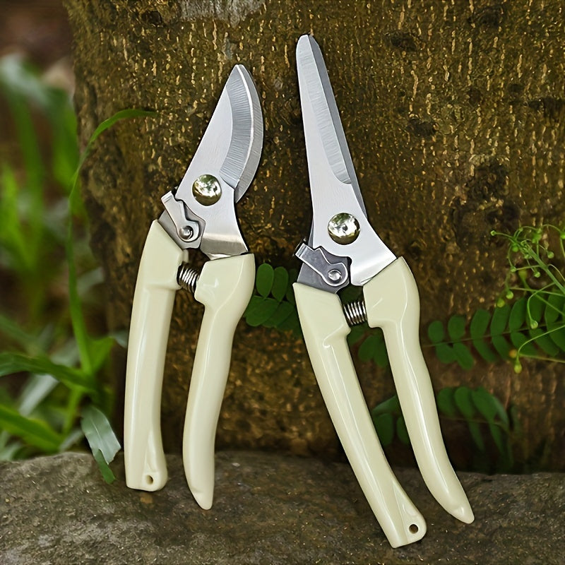 Tijeras de podar multifuncionales de acero inoxidable, tijeras de jardinería, tijeras específicas para jardín, cortadores de ramas de flores, tijeras de hoja curva y recta, para recortar plantas en macetas, 2 piezas