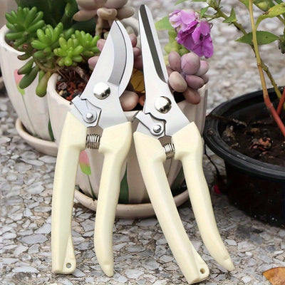 Tijeras de poda de jardín de acero inoxidable profesional con mango blanco ergonómico, diseño que ahorra trabajo con mango blanco ergonómico - Adecuado para todas las estaciones - Perfecto para ramas, flores y injertos de árboles, tareas de huerta y jard