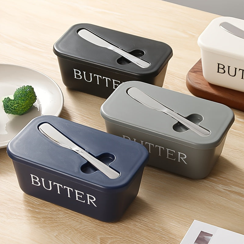 Recipiente para mantequilla de grado alimenticio PP premium DEHOV'S con cuchillo - Grande, duradero y fácil de limpiar, mantenedor de frescura para mostrador - Ideal para uso en el hogar, diseño elegante, plástico resistente