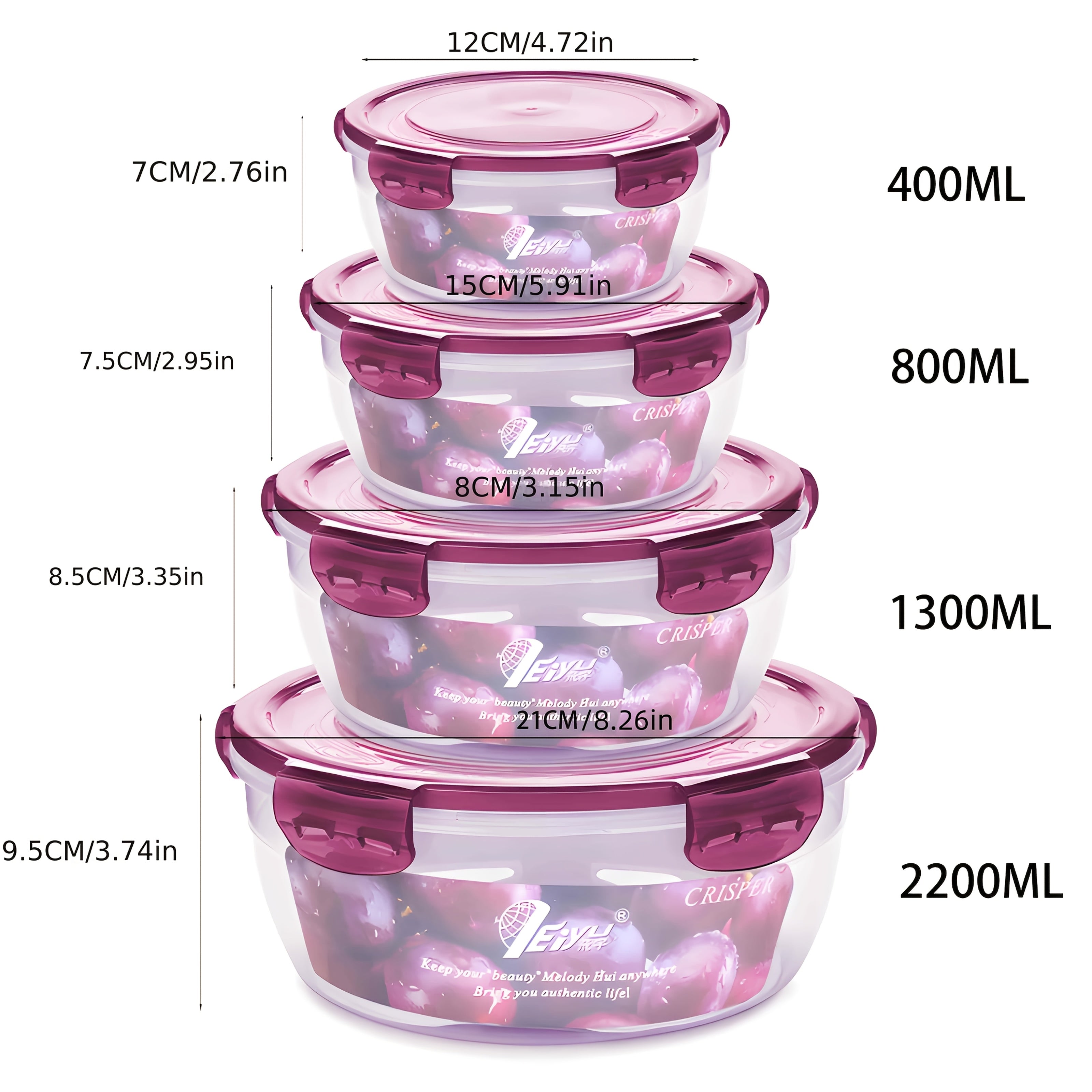 Juego de 4 Contenedores Transparentes para Alimentos de PP con Tapas Herméticas - Apilables, Reutilizables, Seguros para Lavavajillas y Microondas, para Granos, Carne, Frutas, Verduras - Organización de Cocina que Ahorra Espacio