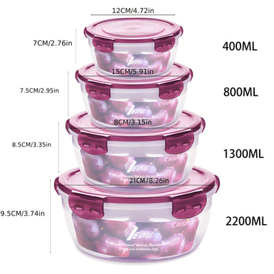 Juego de 4 Contenedores Transparentes para Alimentos de PP con Tapas Herméticas - Apilables, Reutilizables, Seguros para Lavavajillas y Microondas, para Granos, Carne, Frutas, Verduras - Organización de Cocina que Ahorra Espacio