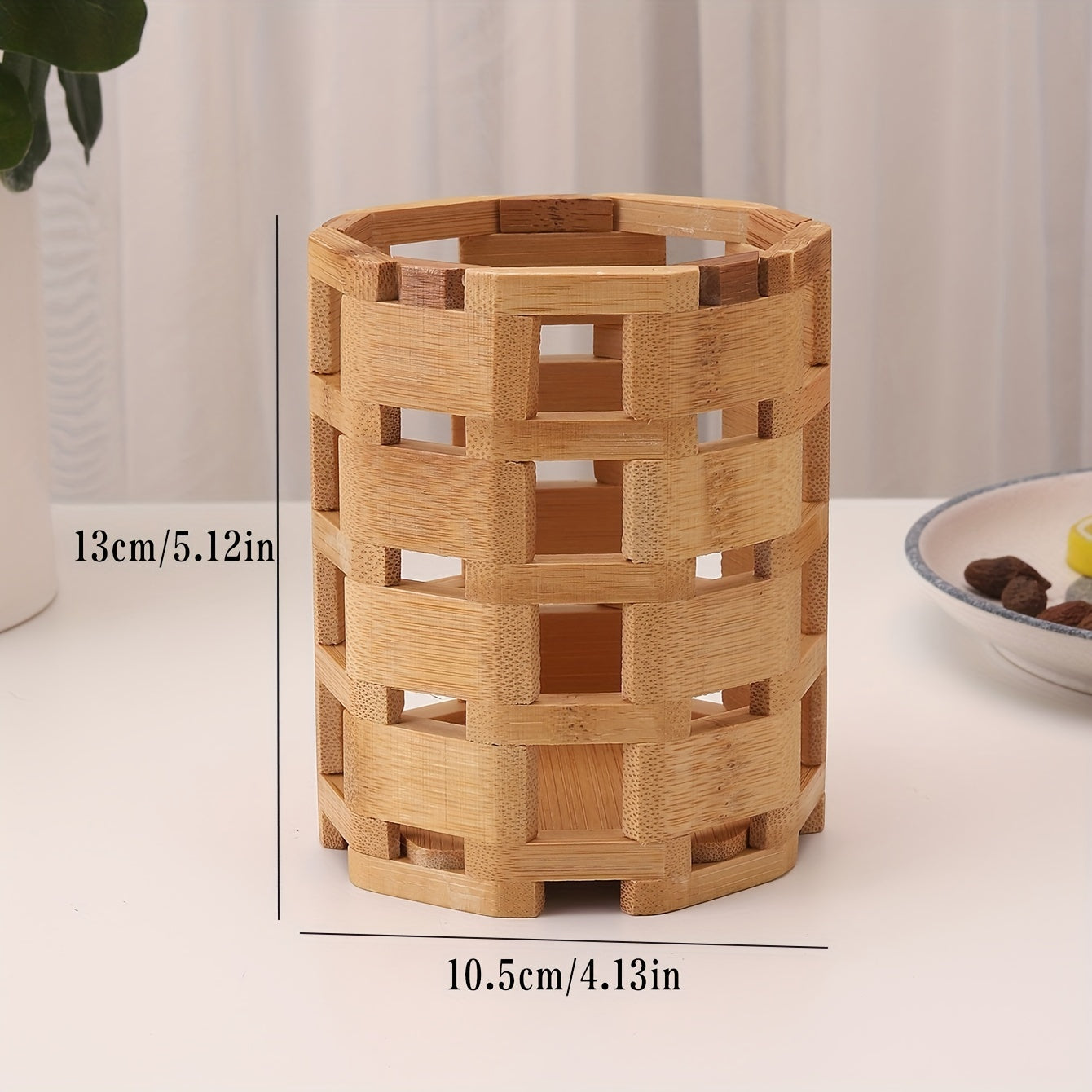 1 Soporte Para Utensilios De Cocina, Jaula Para Palillos, Estante De Almacenamiento De Cubiertos, Multifuncional, Soporte Para Bolígrafo Creativo Hueco De Bambú, Soporte Para Bolígrafo Multifuncional De Bambú, Bolígrafo, Lápiz De Colores, Crayón, Caja De