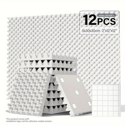 12 piezas - 12x12x1,18/12x12x2 pulgadas Caja de huevos Estudio de música Acústica Paneles de espuma aislante, Paneles de absorción de sonido aerodinámicos, Paneles de absorción de sonido de bajo rápido, Paneles de pared aislantes de alta densidad para pa