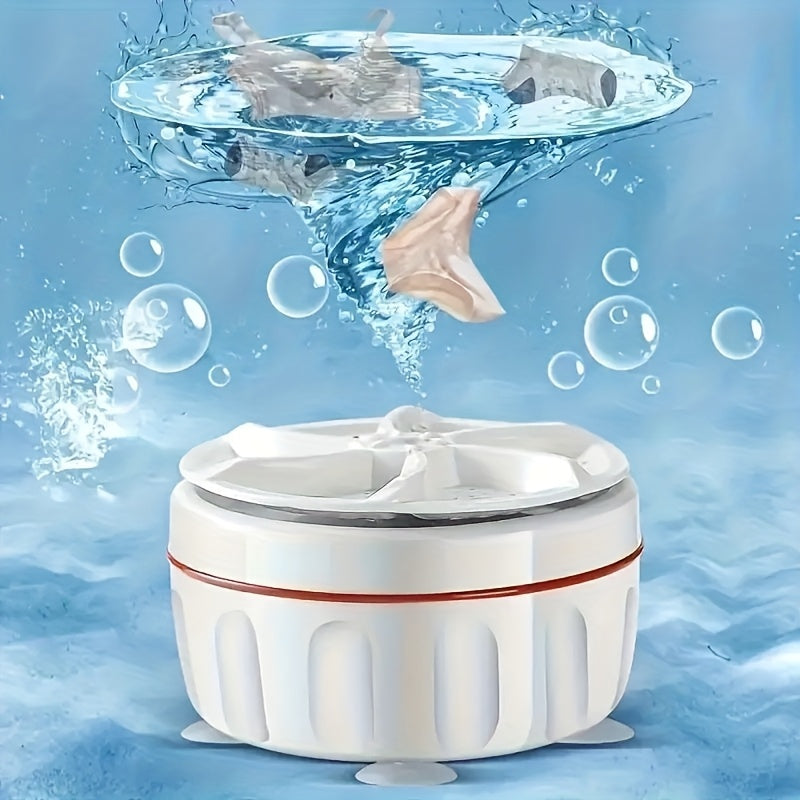 Lavadora portátil mini para calcetines y ropa interior, 1 unidad, diseño plegable con exterior blanco e interior rojo, alimentación por USB, solución de limpieza compacta para dormitorios, hogares y viajes