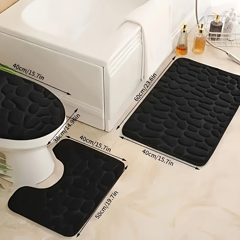 Juego de 3 piezas de alfombras de baño de espuma de memoria de lujo, con forro de lana de coral, antideslizantes, secado rápido, absorbentes de agua, con cubierta de piso de baño y tapa de inodoro, para decoración de baño.
