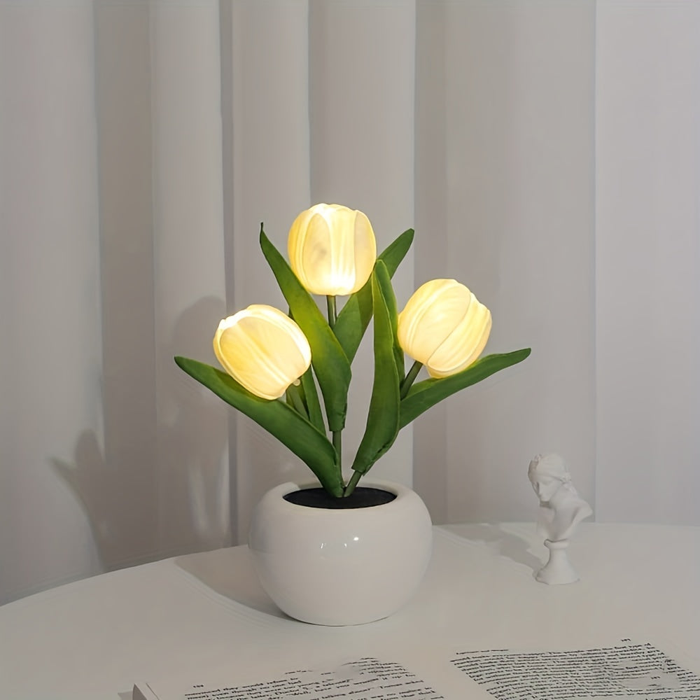 Luz Nocturna Romántica para Decorar, 1 pza Luz Nocturna LED de Simulación de Tulipán - Decoración Romántica para Jarrón - Adorno de Mesa para Sala de Estar, Dormitorio y Escritorio, Idea de Regalo Perfecta para el Día de la Madre - Mejora la Estética del