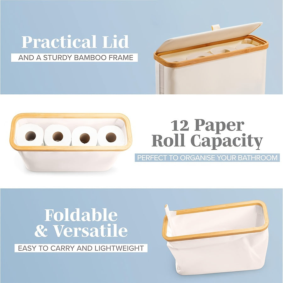 Canasta de Almacenamiento de Papel Higiénico de Bambú de Alta Calidad - Organizador Rectangular de Estilo Bohemio con Múltiples Compartimentos para Esenciales de Baño, Adecuado para Varios Tipos de Habitaciones, Canasta de Almacenamiento Versátil, Organi