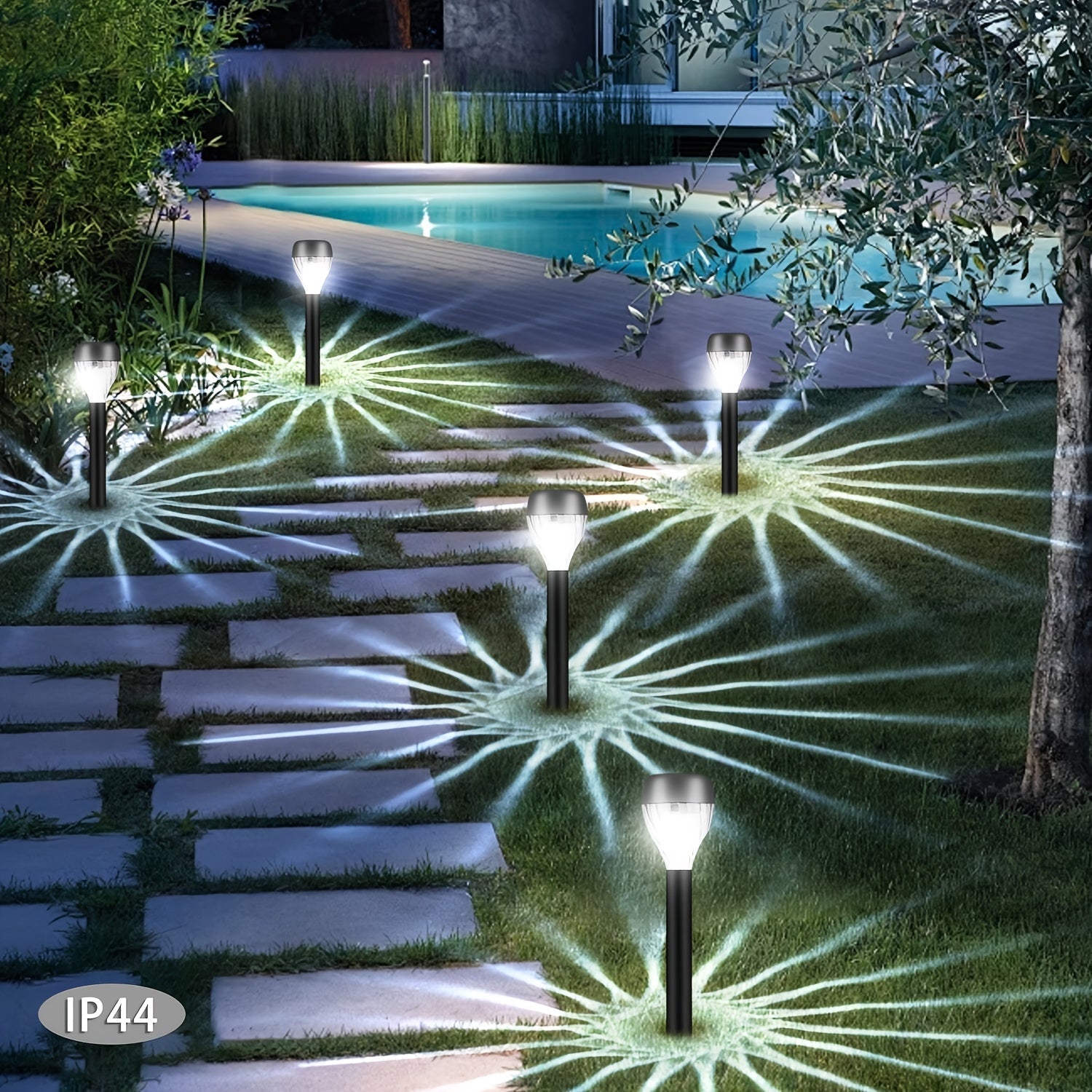 8/10 piezas de luces solares LED para jardín SolarFlare, diseño de cascada elíptica, montaje empotrado en ABS, acabado pulido, control con interruptor, batería de níquel solar, iluminación no desmontable para caminos, jardín, patio, pasillos y paisajismo