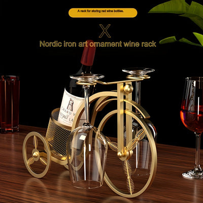 Rack de Vino de Hierro Nórdico Dorado Vintage – Diseño Portátil Creativo en Forma de S para Decoración de Mesa, Capacidad para Múltiples Botellas y Vasos, Ideal para Entretenimiento en Casa, Accesorio para Entretenimiento en Casa | Diseño Nórdico Vintage