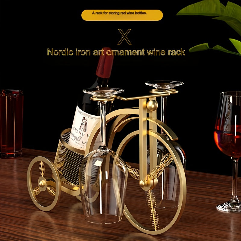 Rack de Vino de Hierro Nórdico Dorado Vintage – Diseño Portátil Creativo en Forma de S para Decoración de Mesa, Capacidad para Múltiples Botellas y Vasos, Ideal para Entretenimiento en Casa, Accesorio para Entretenimiento en Casa | Diseño Nórdico Vintage