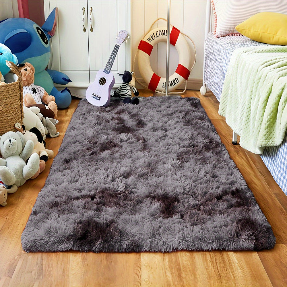 1pc Alfombra de Área Shaggy de Lujo - Suave, Antideslizante, Lavable, Decoración para el Hogar para Dormitorio y Sala de Estar, Negro Gris, Diseño Acogedor e Invitador con Detalles de Animales de Peluche