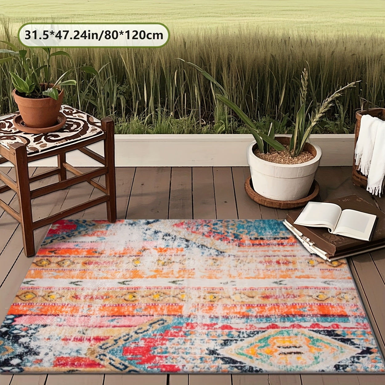 2D Impresión Plana, Patrón de Coloración Exquisita, Estilo Retro, Alfombra Decorativa 1 Unidad, Picnic, Camper, Terraza de Balcón, Cubierta, Camping, Decoración de Festivales Internos y Externos, Disponible en Múltiples Escenas, Disponible en Múltiples T