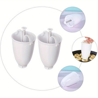 Fabricante de donas fácil de usar - Molde de donas mini blanco ABS con mango con resorte, perfecto para hornear en casa, suministros para hornear donas.