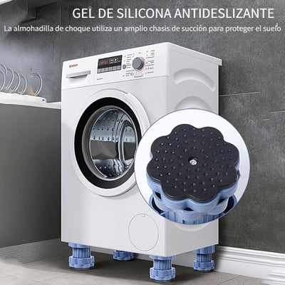 4 piezas - Almohadillas antideslizantes ajustables con patas niveladoras - Amortiguadores de choque EVA resistentes, almohadillas antideslizantes y estabilizadores para lavadoras, refrigeradores, secadoras, electrodomésticos y muebles