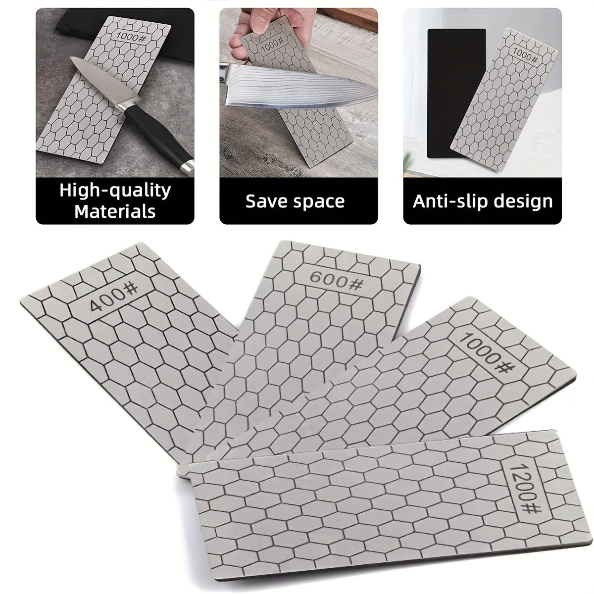 Juego de 4 piedras de esmerilado de diamante, 15,24 x 6,35 cm, material de hierro, no eléctrico, para moler y afilar cuchillos en la cocina, filo opaco o filo de esmerilado, no requiere batería