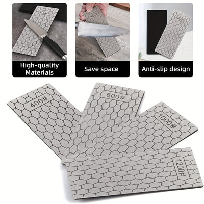Juego de 4 piedras de esmerilado de diamante, 15,24 x 6,35 cm, material de hierro, no eléctrico, para moler y afilar cuchillos en la cocina, filo opaco o filo de esmerilado, no requiere batería