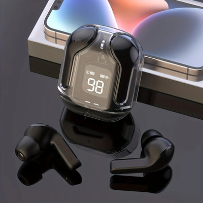 Auriculares inalámbricos Mini Y26, con cable de carga, diseño transparente, elegantes y geniales, ligeros y portátiles, larga duración de la batería, alta calidad de sonido, cancelación inteligente del ruido. Compatible con Apple y Android, con luz indic
