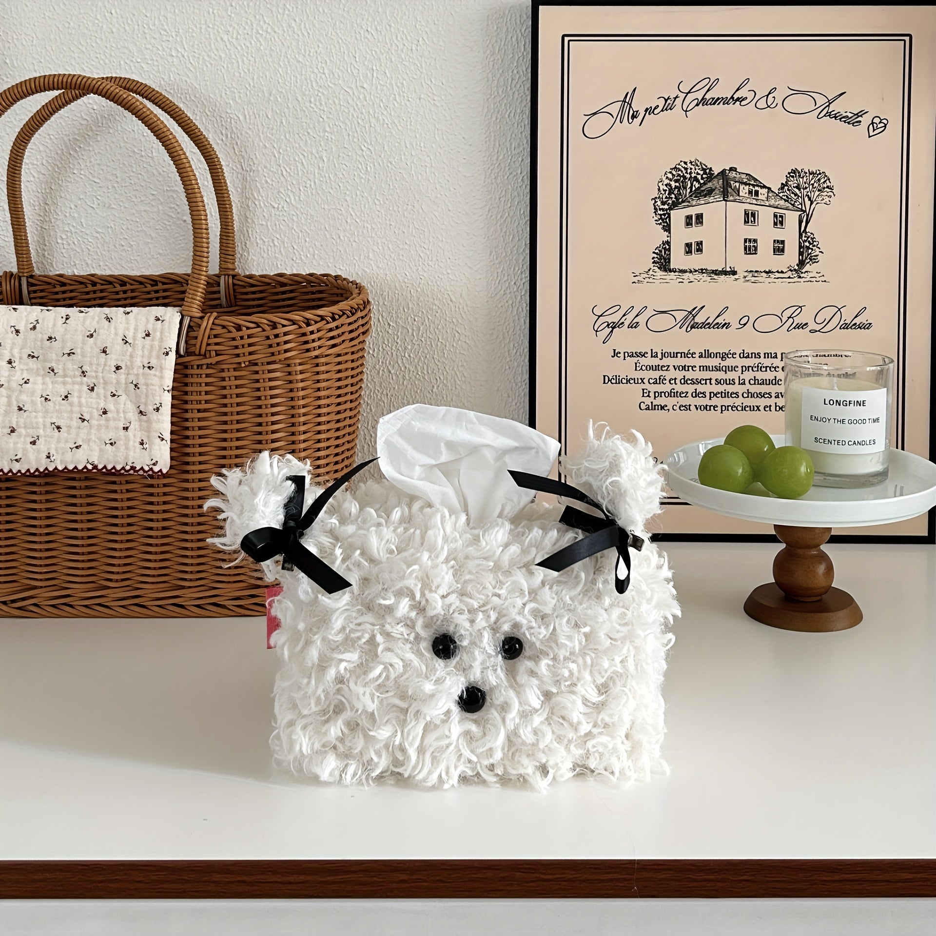 Cubre de caja de pañuelos de perro perrito de peluche, dispensador de servilletas creativo cuadrado, estuche de papel decorativo para mesa para hogar, sala de estar, dormitorio - Otro material de decoraciones de Halloween, Navidad