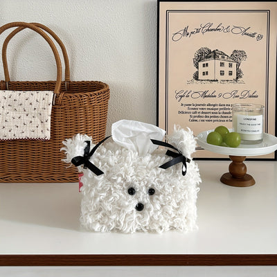 Cubre de caja de pañuelos de perro perrito de peluche, dispensador de servilletas creativo cuadrado, estuche de papel decorativo para mesa para hogar, sala de estar, dormitorio - Otro material de decoraciones de Halloween, Navidad