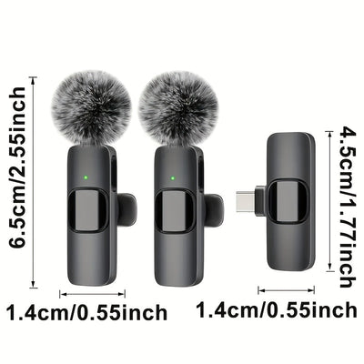 Micrófono Lavalier inalámbrico FengYang con reducción de ruido y controles integrados - Compatible con USB-C para teléfonos inteligentes, laptops, vlogging, clases en línea, podcasts - Micrófono compacto de clip con malla reductora de explosiones (negro)