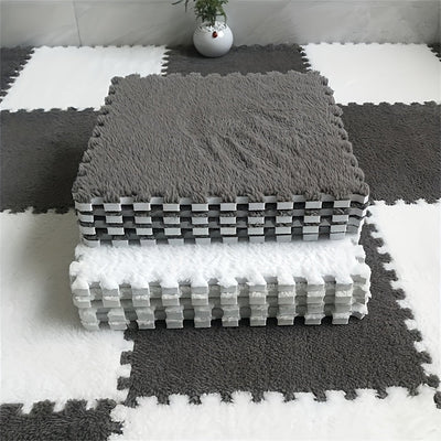 12 piezas Alfombras de Área Suaves, Baldosas de Alfombra de Poliéster Cuadradas, Alfombras Interbloqueables Lavables, 29.97 x 29.97 cm, con Lavar a Mano Sólo, para Dormitorio, Sala de Estar y Ventana de Bahía