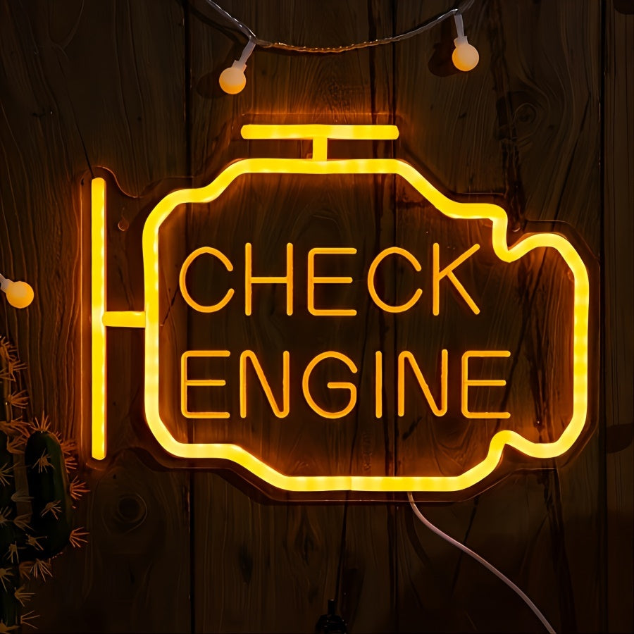 1pc Letrero de neón "Check Engine" - Luz de pared con alimentación USB de plástico con control de interruptor, Letrero de neón decorativo multiusos para bodas, fiestas de compromiso, decoración de dormitorios