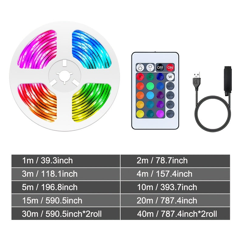 Luces LED de Tira Cambiante de Color RGB Versátiles - Longitudes de 3.28ft a 131.2ft, Alimentadas por USB con Mando a Distancia IR de 24 Teclas, Ideales para Ambiente de Dormitorio, Decoración del Hogar, Navidad y Ambiente de Fiesta, Luces LED para Dormi